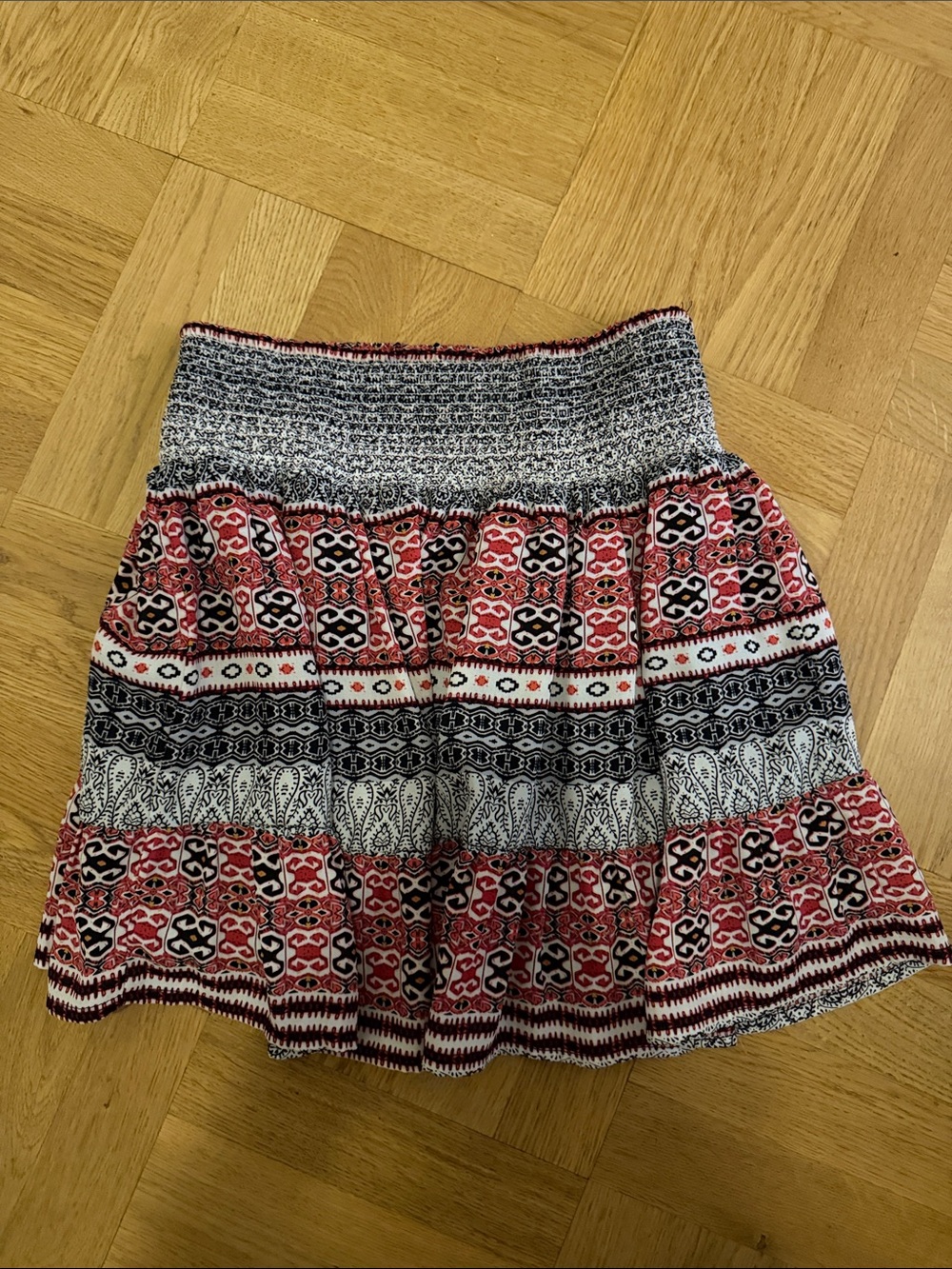 Jack by BB Dakota Red, Black & White Patterned Smocked Skater Skirt